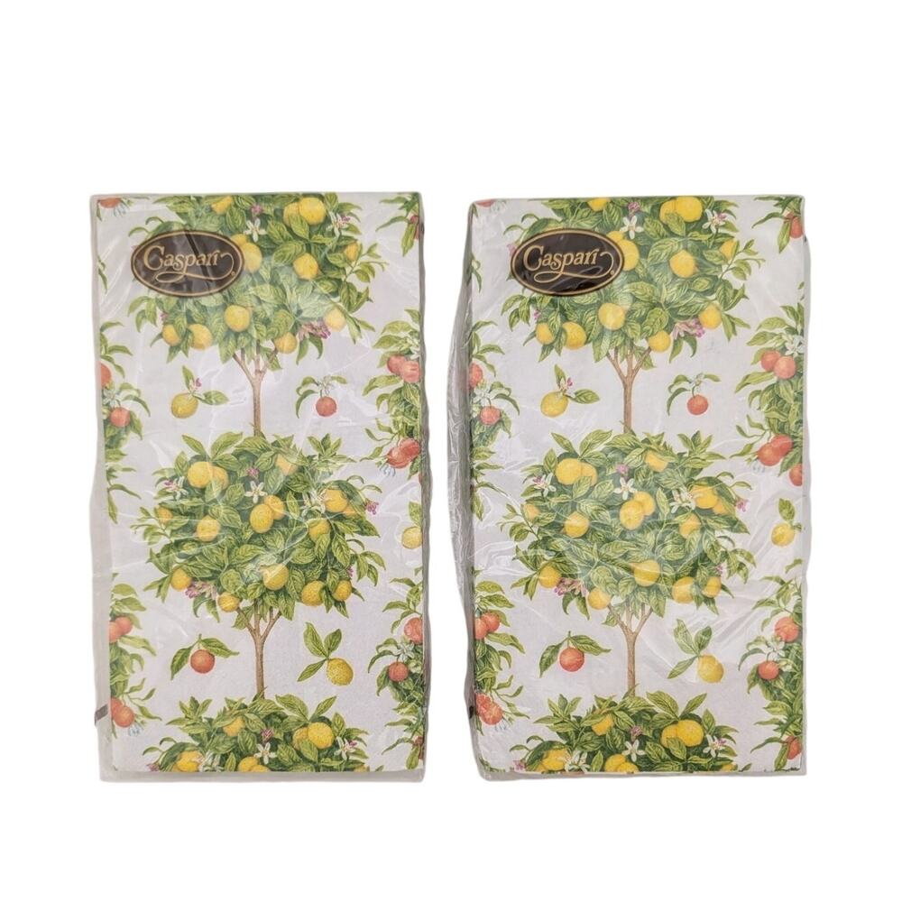Caspari Citrus Topiaries Paper Guest Towel Napkins White Yellow Green 16380G